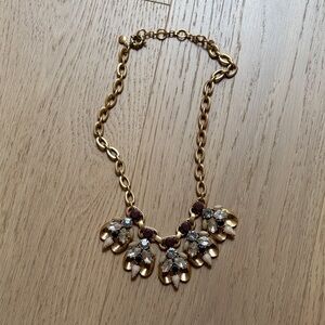 J Crew Gold Tone Floral Statement Necklace with Clear and Cream Stones